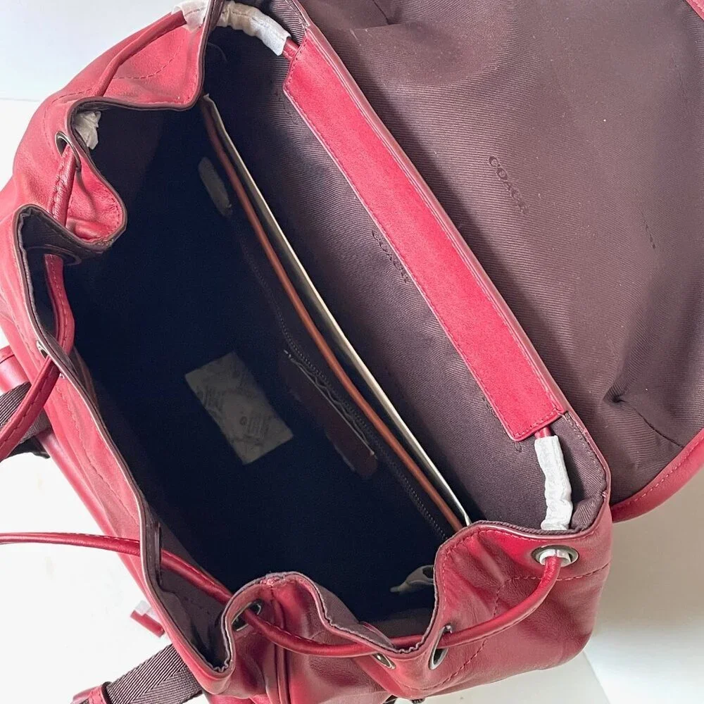 Coach League Flap Backpack Dark Ruby Leather Laptop Bag Mens